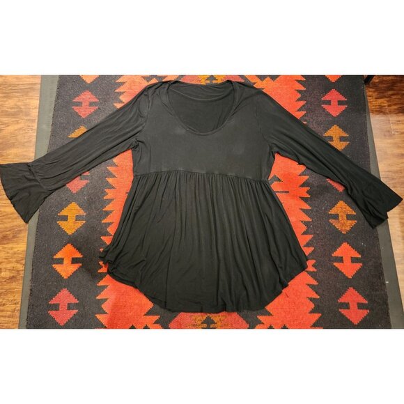 Black Flowy Long-Sleeve Babydoll Top XXL 100% Cotton Womens Boho Style With Scoo - Picture 3 of 16